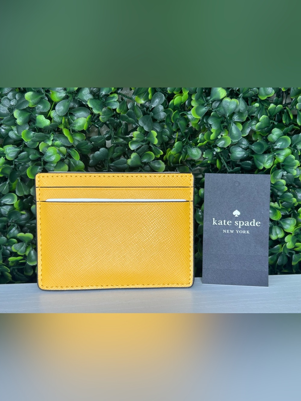 Kate Spade New York bright yellow saffiano leather card holder with silver logo - Picture 5 of 5